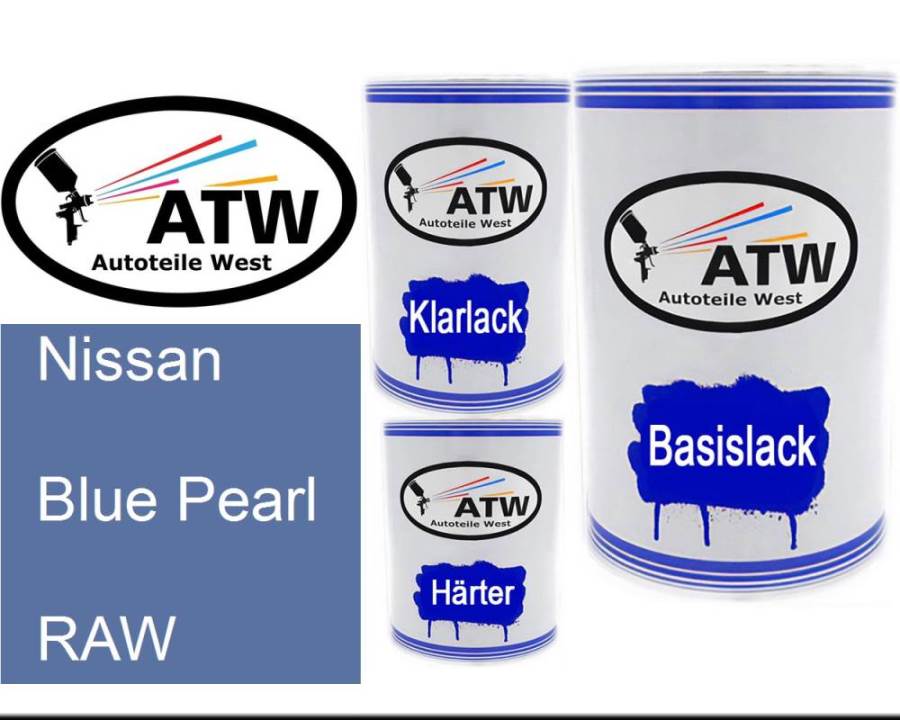 Nissan, Blue Pearl, RAW: 500ml Lackdose + 500ml Klarlack + 250ml Härter - Set, von ATW Autoteile West.